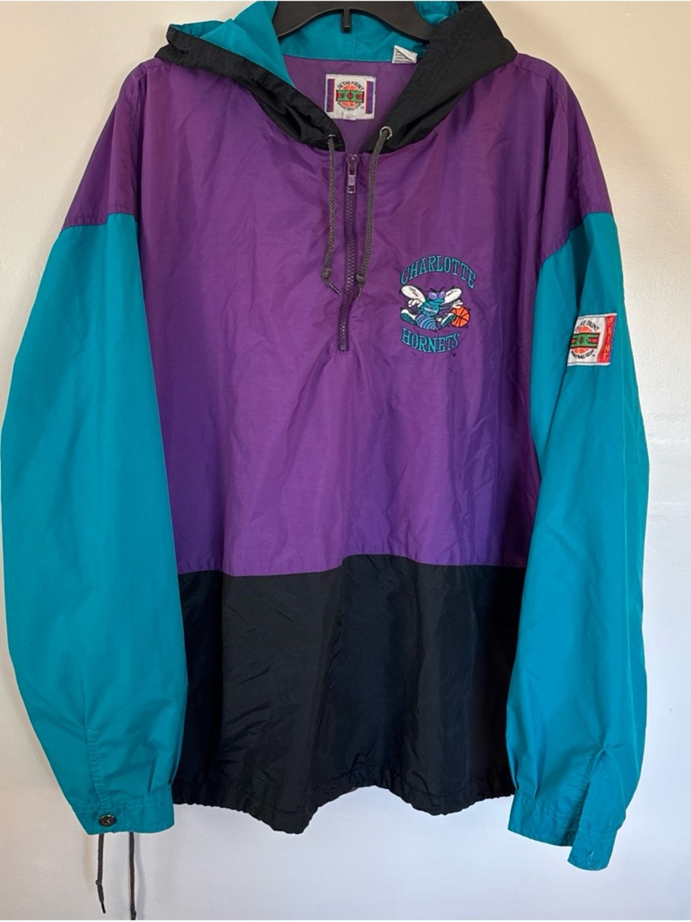 Charlotte Hornets Retro Pullover Windbreaker Jacket - Purple/Teal/Black